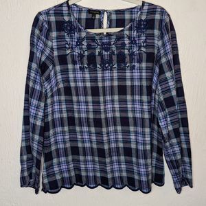 Talbots Plaid Long Sleeve Top Size Medium